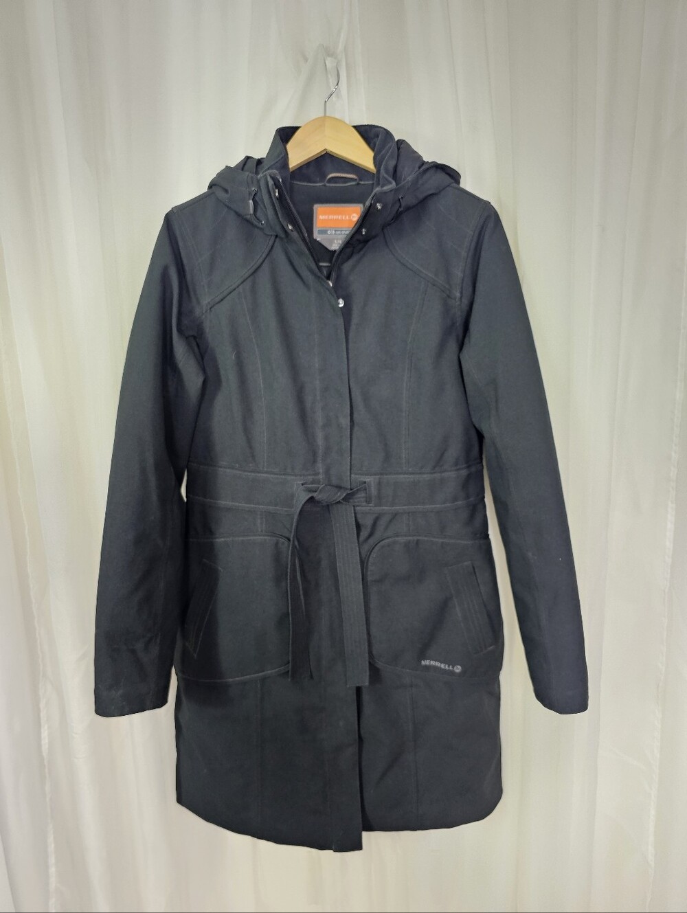 Merrell Opti-Shell Waterproof Hooded Utility Trench Parka Jacket Black Large